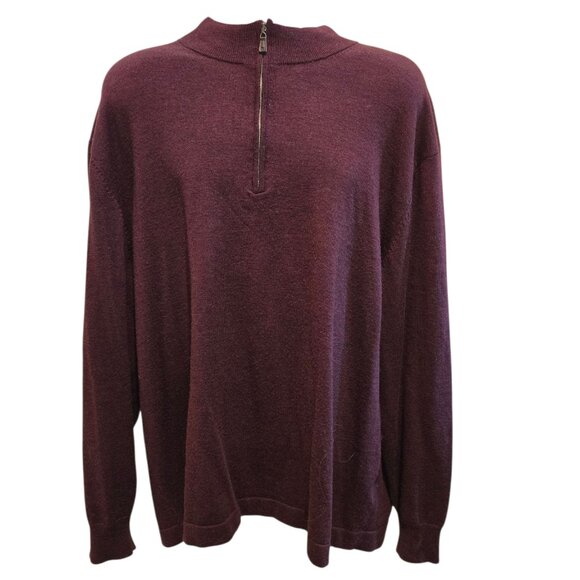 Joseph Abboud Burgundy Extra Fine Merino Wool Quarter Zip 2XL - Picture 1 of 6